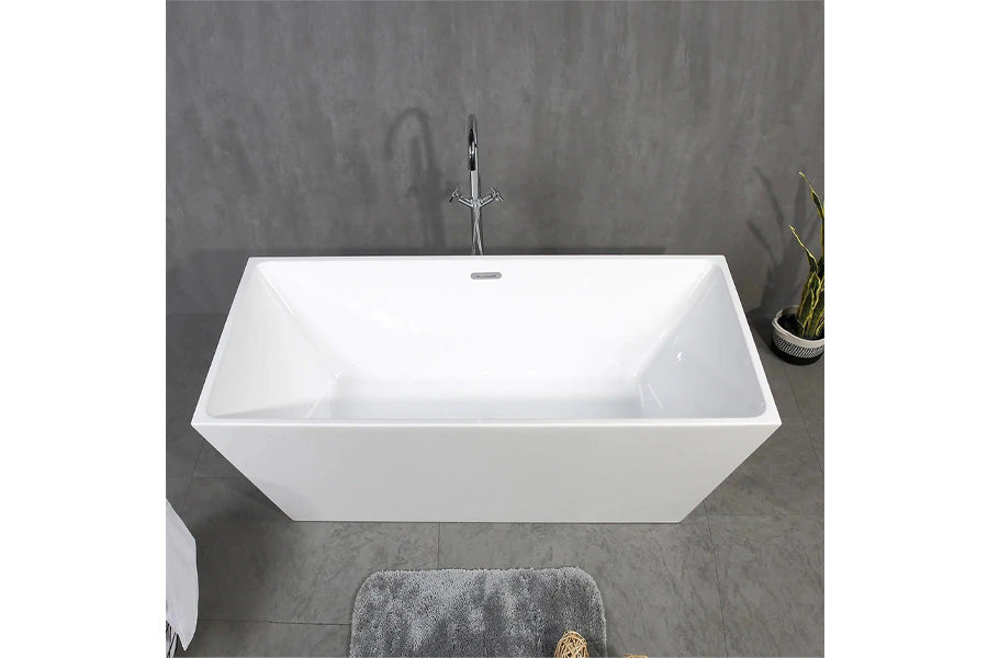 TONA Harmony 59" Glossy White Acrylic Freestanding Bathtub with Chrome-Plated Drain Cover and Overflow Cover