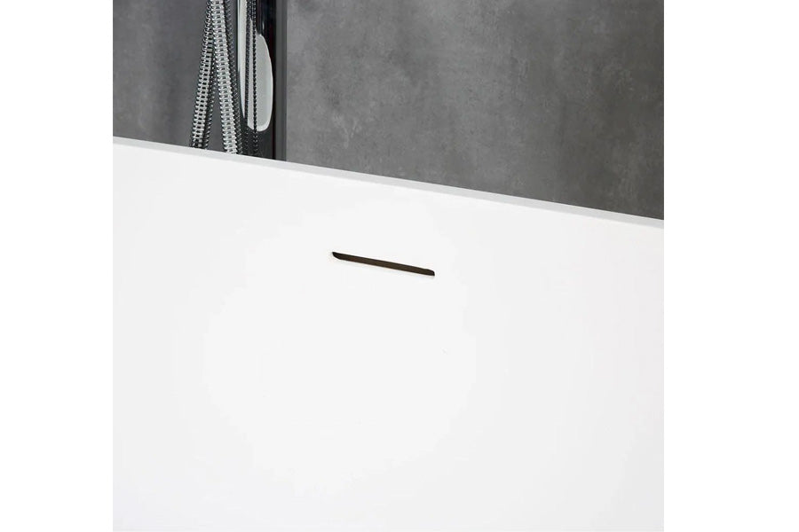 TONA Oceania 67" Matte White Oval Cast Stone Freestanding Bathtub Ice Crack Texture with Chrome-Plated Drain Cover & Overflow Cover