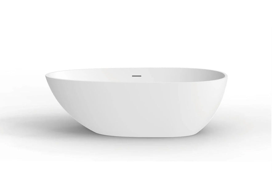 TONA Oceania 67" Matte White Oval Cast Stone Freestanding Bathtub Ice Crack Texture with Chrome-Plated Drain Cover & Overflow Cover