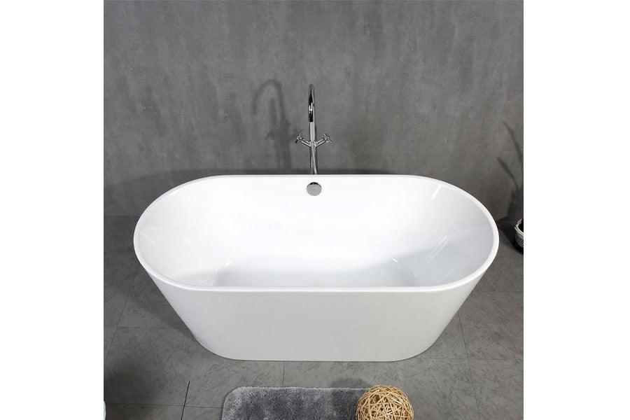TONA Skysea 59" Glossy White Acrylic Freestanding Oval Bathtub With Chrome-Plated Drain Cover & Overflow Cover