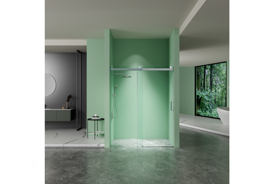 TONA 68 to 72 in. W x 76 in. H Sliding Frameless Soft-Close Shower Door with Premium 3/8 Inch (10mm) Thick Tampered Glass in Brushed Nickel 22D01-72BN