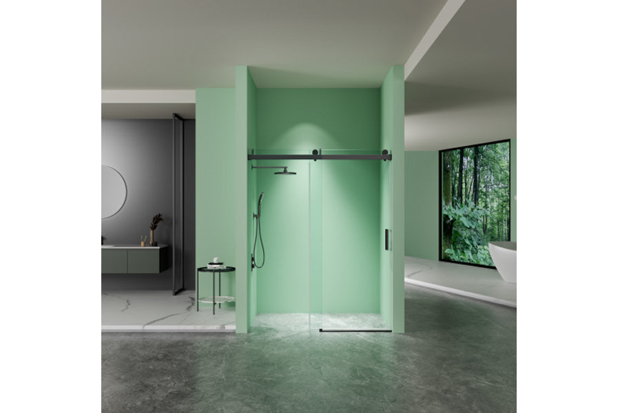 TONA 68 to 72 in. W x 76 in. H Sliding Frameless Soft-Close Shower Door with Premium 3/8 Inch (10mm) Thick Tampered Glass in Matte Black 22D01-72MB