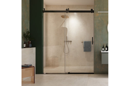 TONA 68 to 72 in. W x 76 in. H Sliding Frameless Soft-Close Shower Door with Premium 3/8 Inch (10mm) Thick Tampered Glass in Matte Black 22D01-72MB