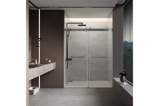 TONA 44 to 48 in. W x 76 in. H Double Sliding Frameless Soft-Close Shower Door with Premium 3/8 Inch (10mm) Thick Tampered Glass and Easy-cleaning Coating, Stainless Steel in Brushed Nickel 23D02-48BN