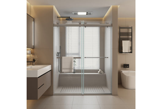 TONA 44 to 48 in. W x 76 in. H Double Sliding Frameless Soft-Close Shower Door, Premium 3/8 Inch (10mm) Thick Tampered Glass and Easy-cleaning Coating in Chrome 23D02-48C