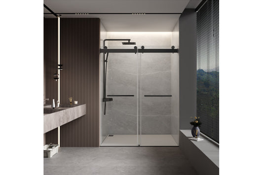 TONA 44 to 48 in. W x 76 in. H Double Sliding Frameless Soft-Close Shower Door with Premium 3/8 Inch (10mm) Thick Tampered Glass and Easy-cleaning Coating, Matte Black 23D02-48MB