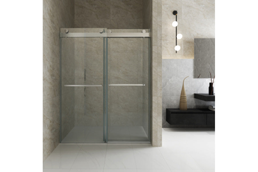 TONA 56 to 60 in. W x 76 in. H Double Sliding Frameless Soft-Close Shower Door, Premium 3/8 Inch (10mm) Thick Tampered Glass and Easy-cleaning Coating in Chrome 23D02-60C