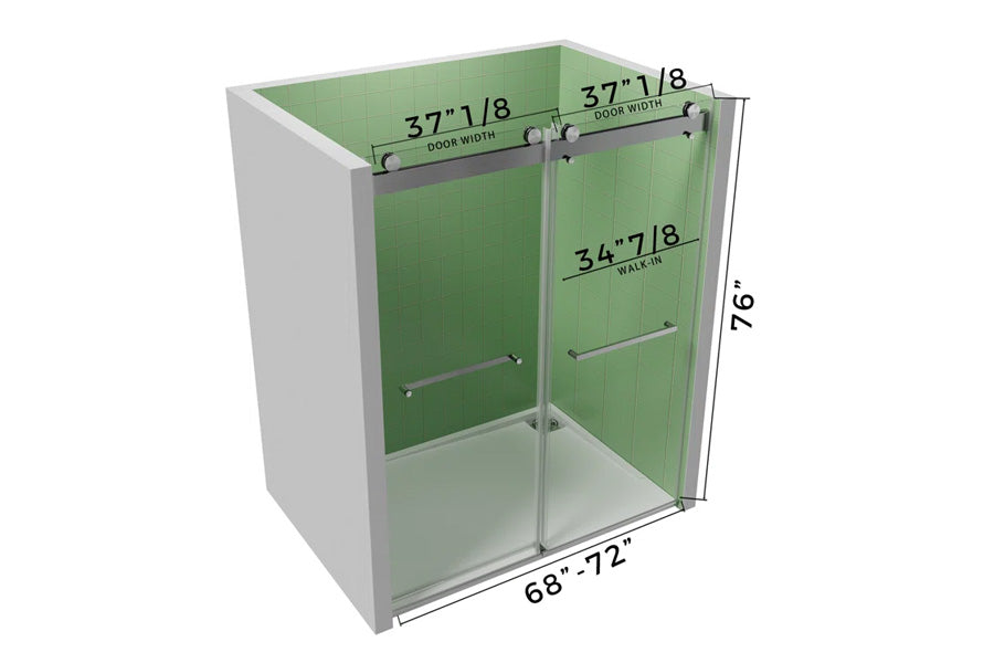 TONA 68 to 72 in. W x 76 in. H Double Sliding Frameless Soft-Close Shower Door with Premium 3/8 Inch (10mm) Thick Tampered Glass and Easy-cleaning Coating, 23D02-72BN Brushed Nickel