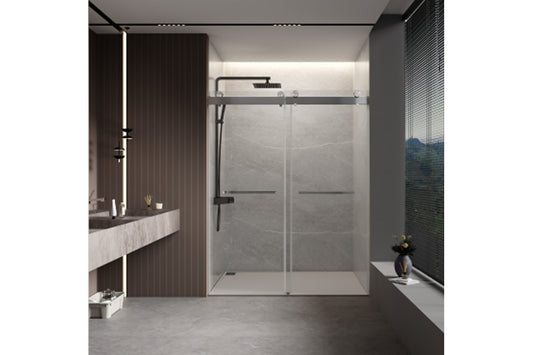 TONA 68 to 72 in. W x 76 in. H Double Sliding Frameless Soft-Close Shower Door with Premium 3/8 Inch (10mm) Thick Tampered Glass and Easy-cleaning Coating, 23D02-72BN Brushed Nickel
