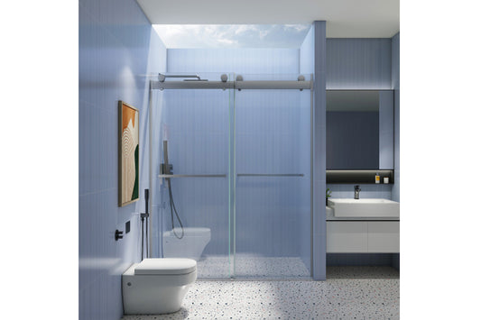 TONA 68 to 72 in. W x 76 in. H Double Sliding Frameless Soft-Close Shower Door, Premium 3/8 Inch (10mm) Thick Tampered Glass and Easy-cleaning Coating in Chrome 23D02-72C
