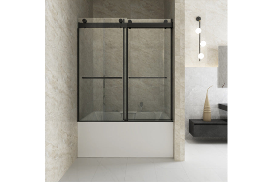 TONA 56"- 60" W x 65'' H Frameless Double Sliding Tub Door, Bypass Tub Door Clear Glass Soft Closing, 23D02-T60MB Matte Black