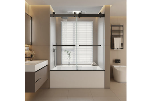 TONA 56"- 60" W x 65'' H Frameless Double Sliding Tub Door, Bypass Tub Door Clear Glass Soft Closing, 23D02-T60MB Matte Black