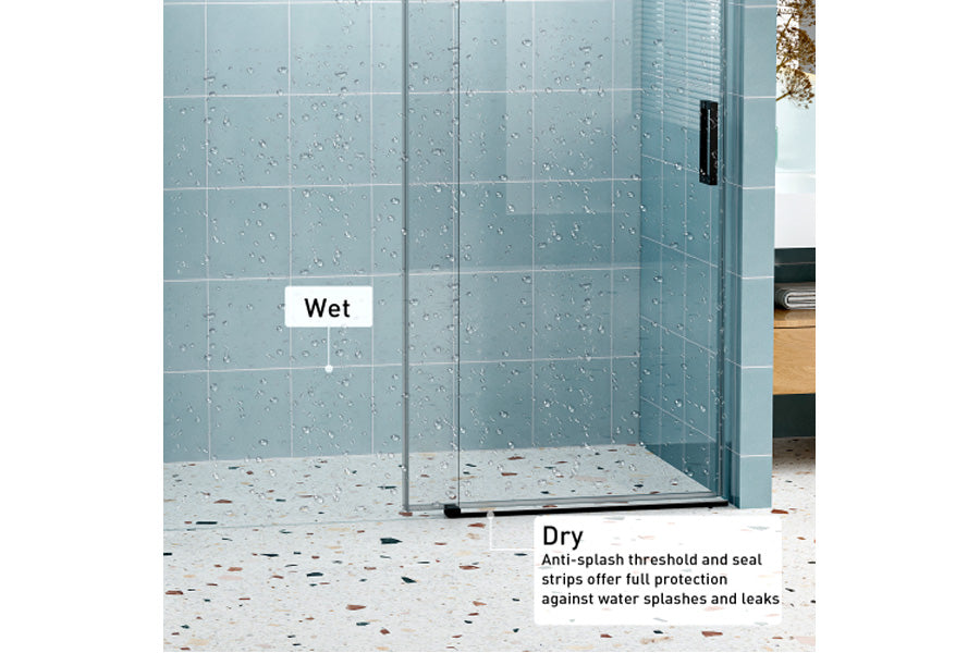 TONA 56" - 60" (W) x 76" (H) Frameless Soft-closing Shower Door, 1/4" (6mm) Tempered Glass Single Sliding with Explosion-proof Coating, Matte Black 24D01-60MBX