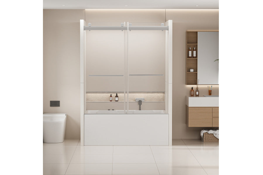 TONA 56-60 in. W x 62 in. H Frameless Double Sliding Tub Door, Bypass Tub Shower Door Soft Closing, Chrome 24D02-T60CHX