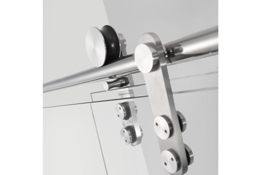 TONA 56-60 in. W x 76 in. H Frameless Shower Door, Single Sliding 5/16" (8mm) Clear Tempered Glass Shower Door with Explosion-Proof Film, Stainless Steel Hardware, Brushed Nickel 24D210-60BN-COMBO