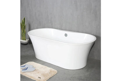 TONA Crystal 59" Glossy White Acrylic Freestanding Bathtub With Chrome Drain Cover and Overflow Cover