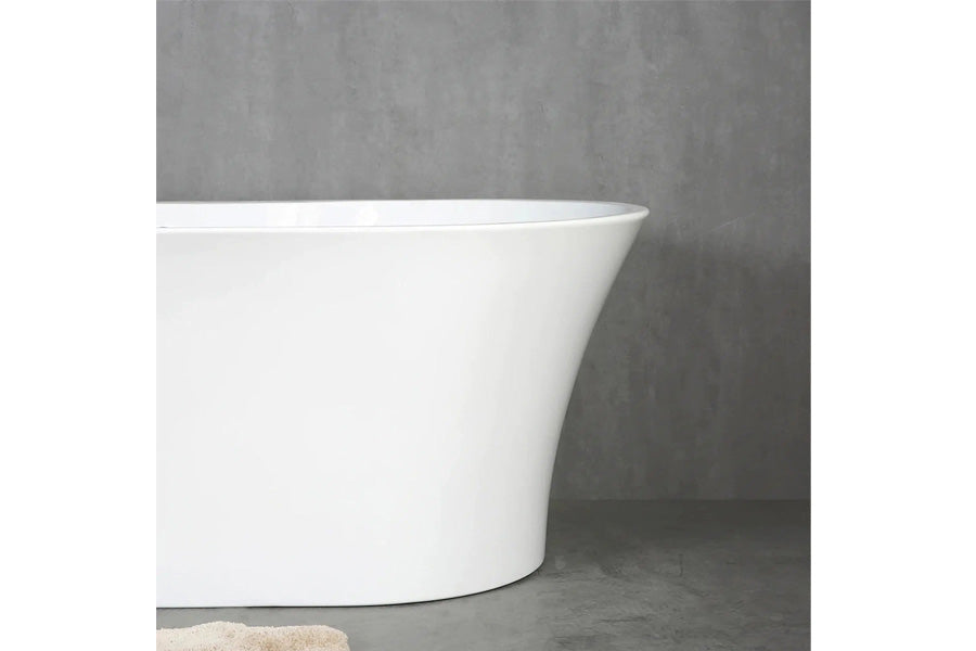 TONA Crystal 59" Glossy White Acrylic Freestanding Bathtub With Chrome Drain Cover and Overflow Cover