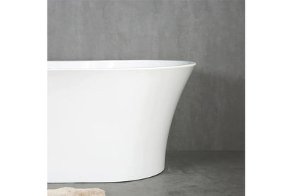 TONA Crystal 59" Glossy White Acrylic Freestanding Bathtub With Chrome Drain Cover and Overflow Cover