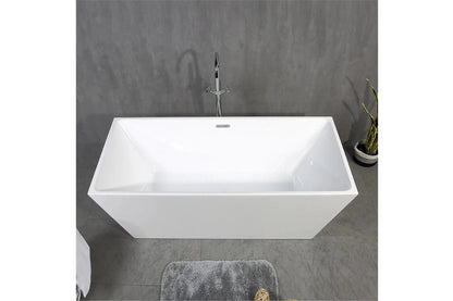 TONA Harmony 59" Glossy White Acrylic Freestanding Bathtub with Chrome-Plated Drain Cover and Overflow Cover