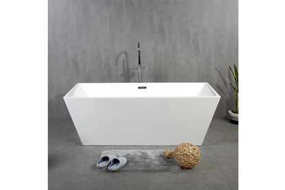 TONA Harmony 59" Glossy White Acrylic Freestanding Bathtub with Chrome-Plated Drain Cover and Overflow Cover