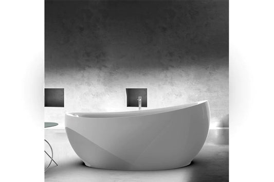TONA Leonardo 71" Glossy White Acrylic Freestanding Bathtub With Chrome Drain Cover and Overflow Cover