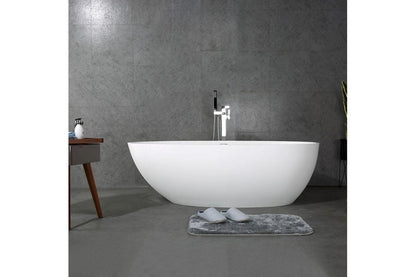 TONA Oceania 67" Matte White Oval Cast Stone Freestanding Bathtub Ice Crack Texture with Chrome-Plated Drain Cover & Overflow Cover