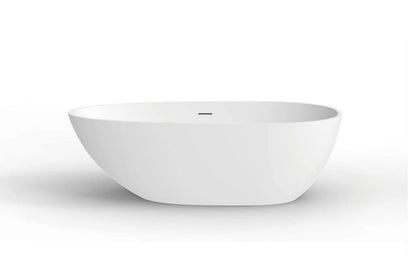 TONA Oceania 67" Matte White Oval Cast Stone Freestanding Bathtub Ice Crack Texture with Chrome-Plated Drain Cover & Overflow Cover