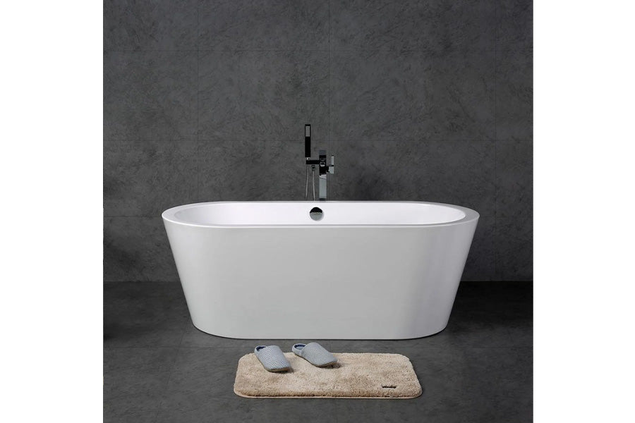 TONA Queen 67" Glossy White Acrylic Freestanding Oval Bathtub With Chrome-Plated Drain Cover & Overflow Cover