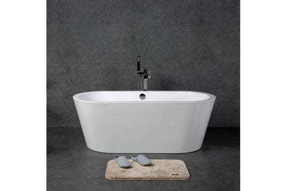 TONA Queen 67" Glossy White Acrylic Freestanding Oval Bathtub With Chrome-Plated Drain Cover & Overflow Cover