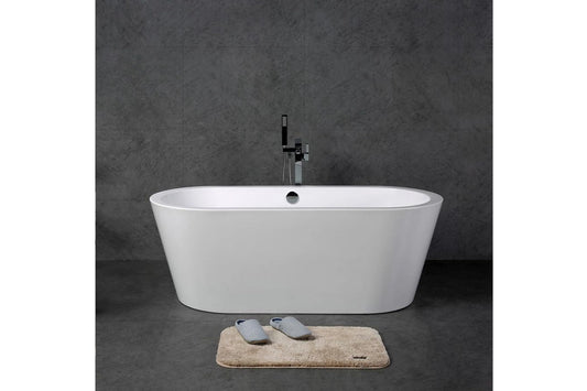 TONA Queen 67" Glossy White Acrylic Freestanding Oval Bathtub With Chrome-Plated Drain Cover & Overflow Cover