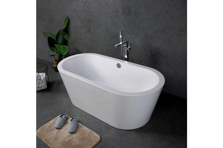 TONA Queen 67" Glossy White Acrylic Freestanding Oval Bathtub With Chrome-Plated Drain Cover & Overflow Cover