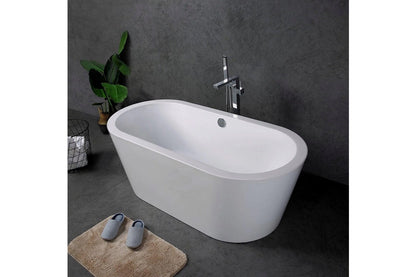 TONA Queen 67" Glossy White Acrylic Freestanding Oval Bathtub With Chrome-Plated Drain Cover & Overflow Cover