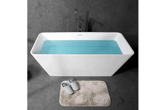 TONA Royal 67" Matte White Rectangular Cast Stone Freestanding Bathtub With Chrome-Plated Drain Cover and Overflow Cover