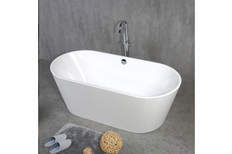 TONA Skysea 59" Glossy White Acrylic Freestanding Oval Bathtub With Chrome-Plated Drain Cover & Overflow Cover