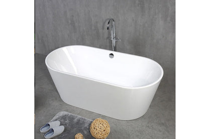 TONA Skysea 59" Glossy White Acrylic Freestanding Oval Bathtub With Chrome-Plated Drain Cover & Overflow Cover