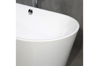 TONA Skysea 59" Glossy White Acrylic Freestanding Oval Bathtub With Chrome-Plated Drain Cover & Overflow Cover