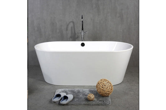 TONA Skysea 59" Glossy White Acrylic Freestanding Oval Bathtub With Chrome-Plated Drain Cover & Overflow Cover