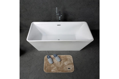 TONA Star Series Rectangular Acrylic Freestanding Bathtub in Glossy White with Crome-Plated Drain Cover and Overflow Cover