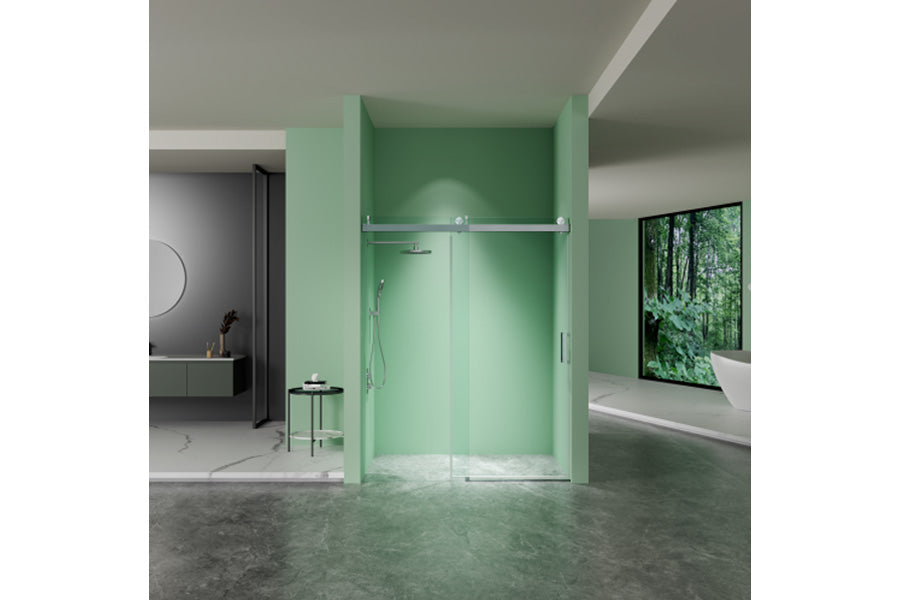 TONA 56 to 60 in. W x 76 in. H Sliding Frameless Soft-Close Shower Door with Premium 3/8 Inch (10mm) Thick Tampered Glass in Brushed Nickel 22D01-60BN