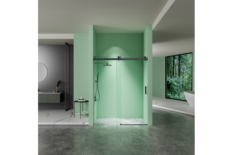 TONA 56" - 60" W x 76" H Frameless Soft-closing Single Sliding Shower Door, 3/8" (10mm) Tempered Glass with Easy-cleaning Coating, Matte Black 22D01-60MB