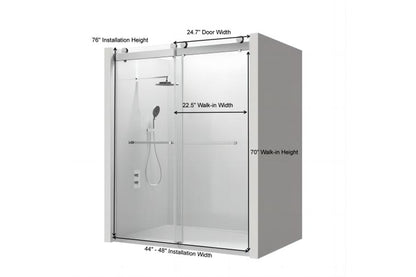 TONA 44 to 48 in. W x 76 in. H Double Sliding Frameless Soft-Close Shower Door, Premium 3/8 Inch (10mm) Thick Tampered Glass and Easy-cleaning Coating in Chrome 23D02-48C