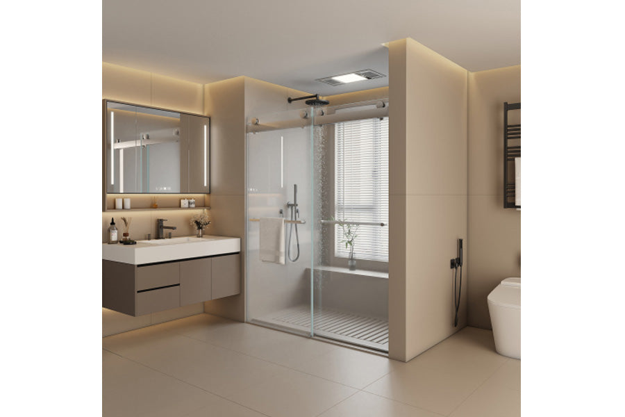 TONA 44 to 48 in. W x 76 in. H Double Sliding Frameless Soft-Close Shower Door, Premium 3/8 Inch (10mm) Thick Tampered Glass and Easy-cleaning Coating in Chrome 23D02-48C