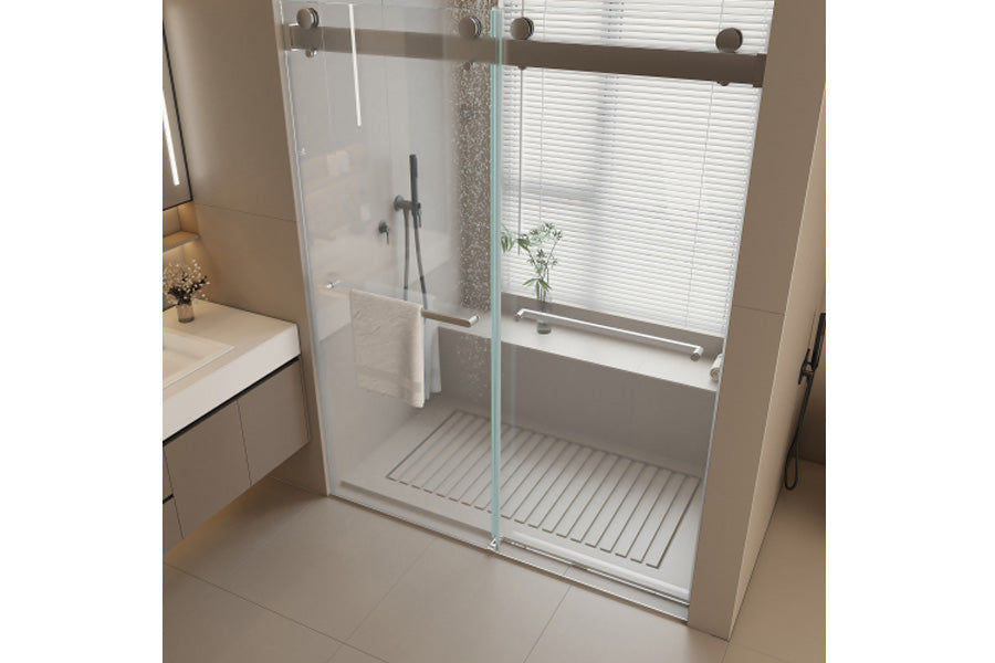 TONA 44 to 48 in. W x 76 in. H Double Sliding Frameless Soft-Close Shower Door, Premium 3/8 Inch (10mm) Thick Tampered Glass and Easy-cleaning Coating in Chrome 23D02-48C