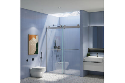 TONA 44 to 48 in. W x 76 in. H Double Sliding Frameless Soft-Close Shower Door, Premium 3/8 Inch (10mm) Thick Tampered Glass and Easy-cleaning Coating in Chrome 23D02-48C