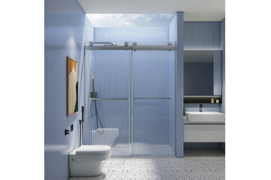 TONA 44 to 48 in. W x 76 in. H Double Sliding Frameless Soft-Close Shower Door, Premium 3/8 Inch (10mm) Thick Tampered Glass and Easy-cleaning Coating in Chrome 23D02-48C