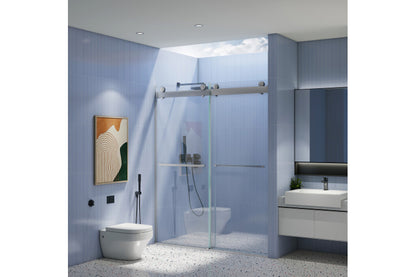 TONA 56 to 60 in. W x 76 in. H Double Sliding Frameless Soft-Close Shower Door, Premium 3/8 Inch (10mm) Thick Tampered Glass and Easy-cleaning Coating in Chrome 23D02-60C