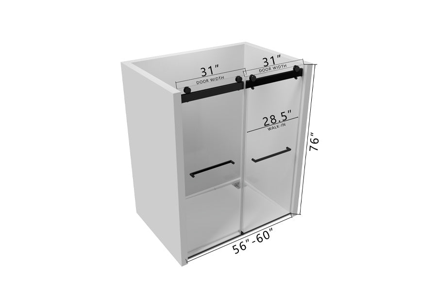 TONA 56 to 60 in. W x 76 in. H Double Sliding Frameless Soft-Close Shower Door with Premium 3/8 Inch (10mm) Thick Tampered Glass and Easy-cleaning Coating in Matte Black 23D02-60MB