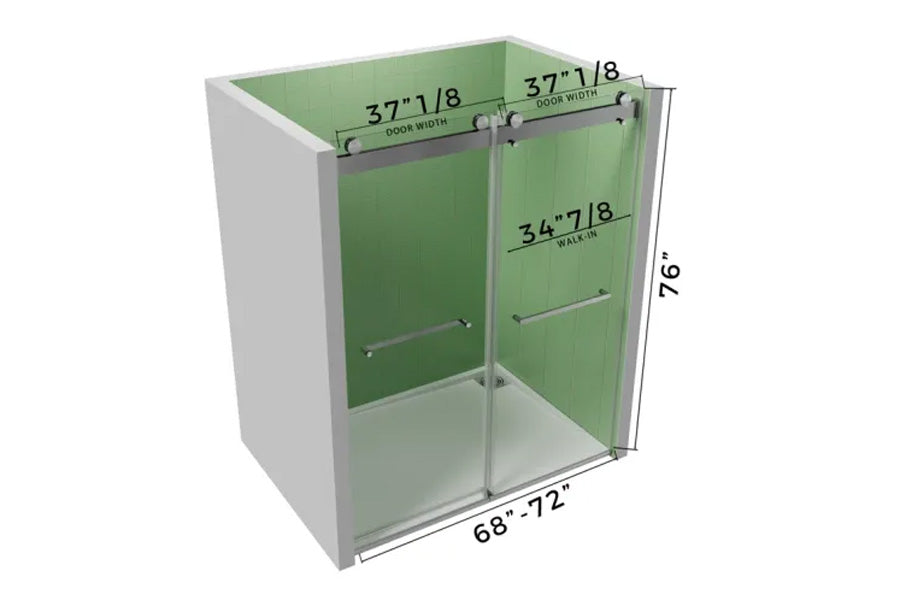 TONA 68 to 72 in. W x 76 in. H Double Sliding Frameless Soft-Close Shower Door, Premium 3/8 Inch (10mm) Thick Tampered Glass and Easy-cleaning Coating in Chrome 23D02-72C