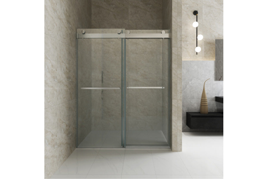 TONA 68 to 72 in. W x 76 in. H Double Sliding Frameless Soft-Close Shower Door, Premium 3/8 Inch (10mm) Thick Tampered Glass and Easy-cleaning Coating in Chrome 23D02-72C