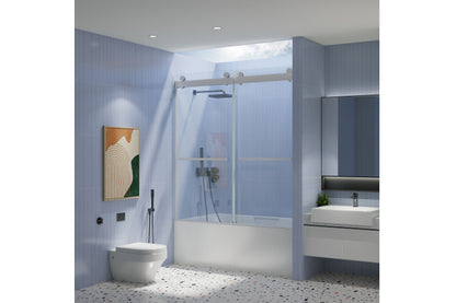 TONA 56" - 60" W x 65'' H Frameless Double Sliding Tub Door, Bypass Tub Door Clear Glass Soft Closing, 23D02-T60BN Brushed Nickel